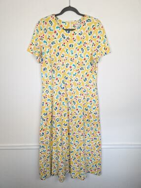 Talbots Maxi Dress Floral Vintage Cottagecore Spring Summer Whimsy Yellow Size L